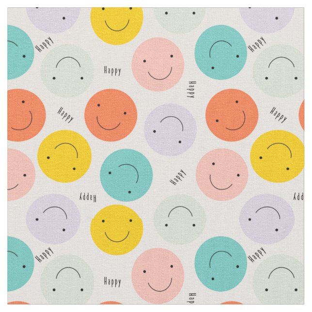Colorful Smiling Happy Face Pattern Fabric (Close Up)
