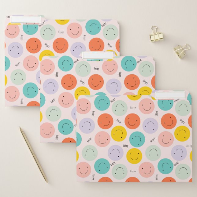 Colorful Smiling Happy Face Pattern File Folder (Set)