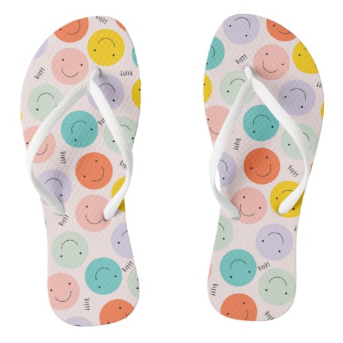 Colorful Smiling Happy Face Pattern Flip Flops