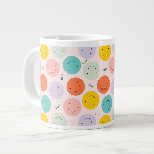 Colorful Smiling Happy Face Pattern Giant Coffee Mug