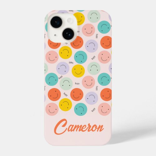 Colorful Smiling Happy Face Pattern iPhone 14 Case