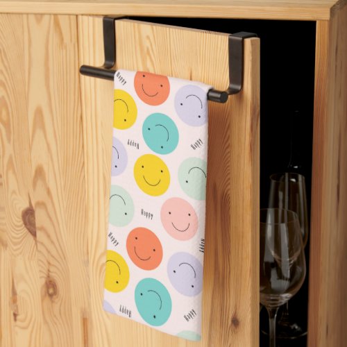 Colorful Smiling Happy Face Pattern Kitchen Towel
