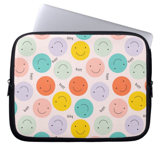 Colorful Smiling Happy Face Pattern Laptop Sleeve (Front)