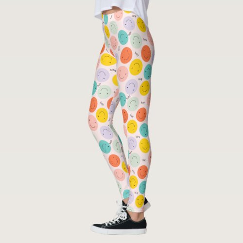 Colorful Smiling Happy Face Pattern Leggings