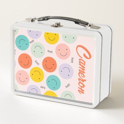 Colorful Smiling Happy Face Pattern Metal Lunch Box