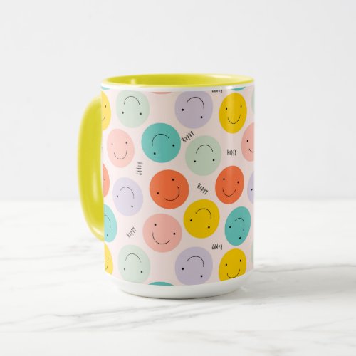 Colorful Smiling Happy Face Pattern Mug