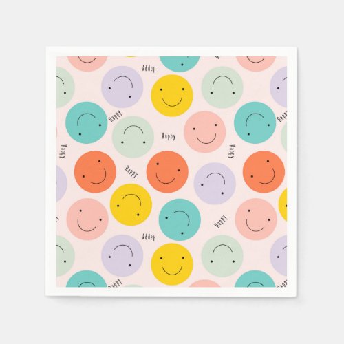 Colorful Smiling Happy Face Pattern Napkins