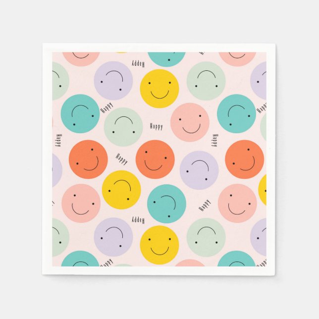 Colorful Smiling Happy Face Pattern Napkins (Front)
