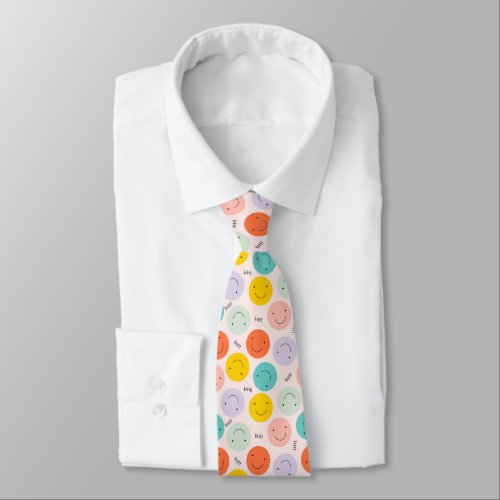 Colorful Smiling Happy Face Pattern Neck Tie