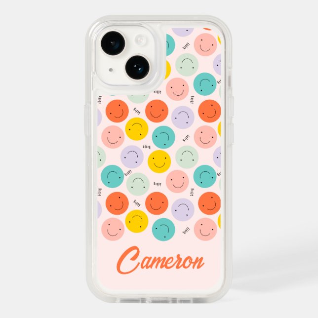 Colorful Smiling Happy Face Pattern Otterbox iPhone Case (Back)