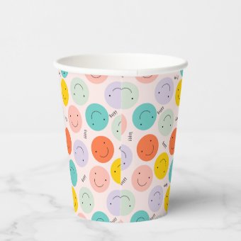 Colorful Smiling Happy Face Pattern Paper Cups | Zazzle
