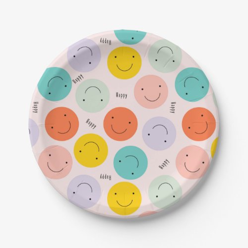 Colorful Smiling Happy Face Pattern Paper Plates