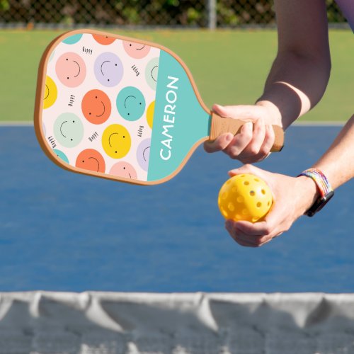 Colorful Smiling Happy Face Pattern Pickleball Paddle