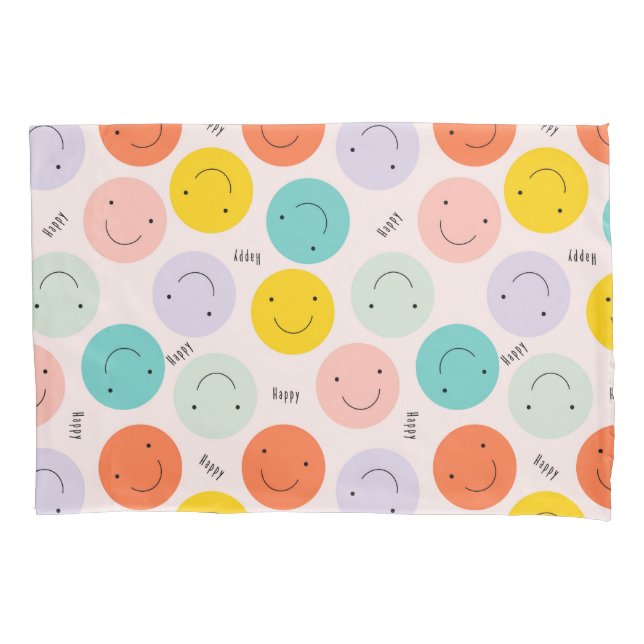 Colorful Smiling Happy Face Pattern Pillow Case (Front)