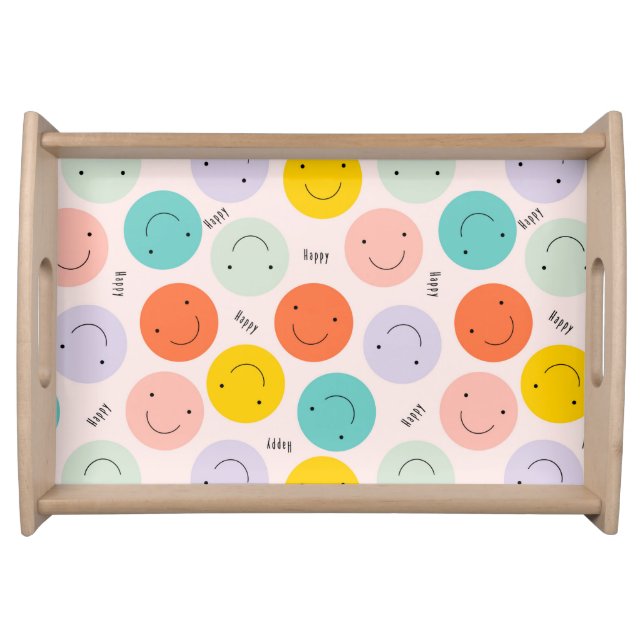 Colorful Smiling Happy Face Pattern Serving Tray (Front)
