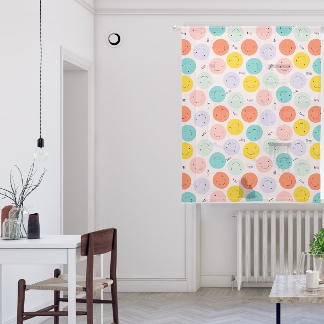 Colorful Smiling Happy Face Pattern Sheer Curtains (Living Room)