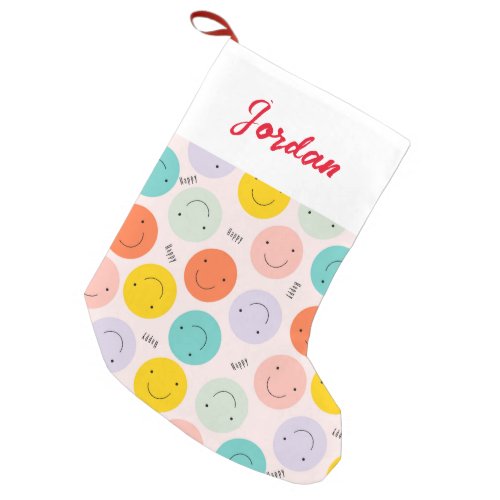 Colorful Smiling Happy Face Pattern Small Christmas Stocking