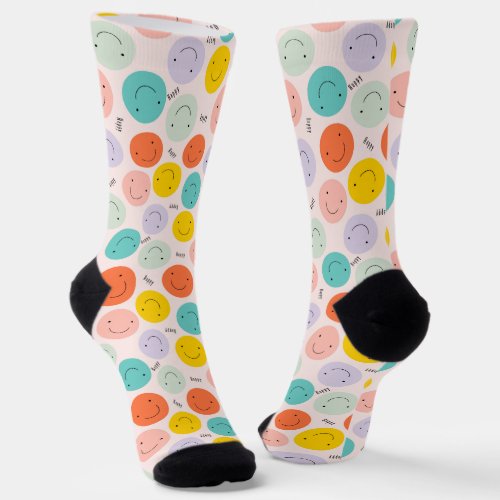 Colorful Smiling Happy Face Pattern Socks