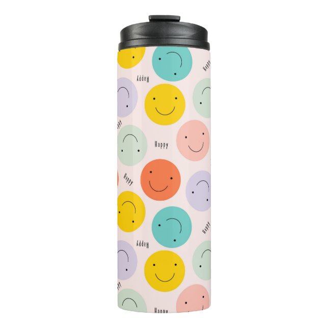 Colorful Smiling Happy Face Pattern Thermal Tumbler (Front)