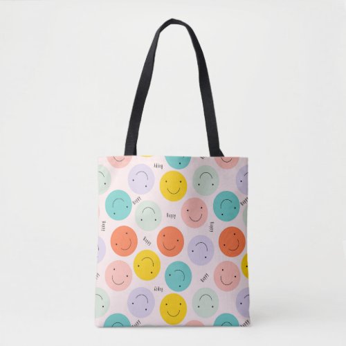 Colorful Smiling Happy Face Pattern Tote Bag