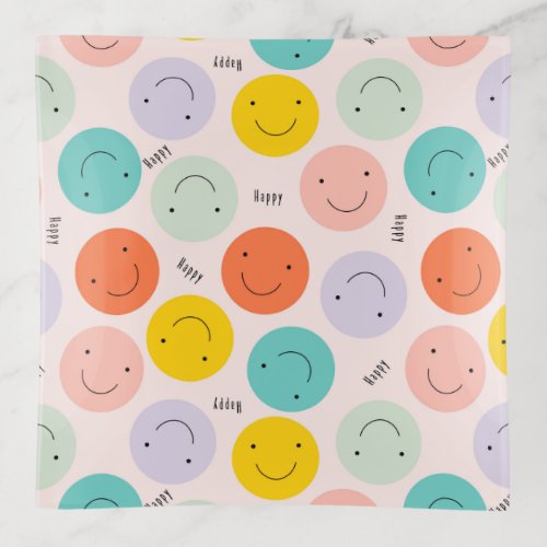 Colorful Smiling Happy Face Pattern Trinket Tray