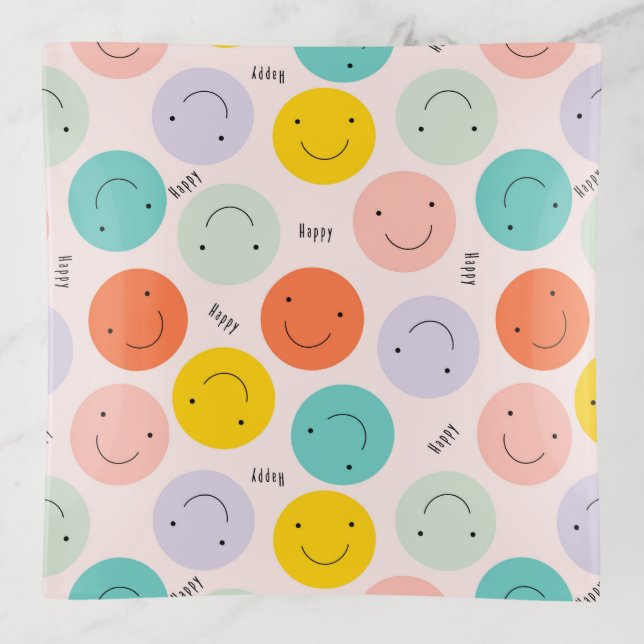 Colorful Smiling Happy Face Pattern Trinket Tray (Front)