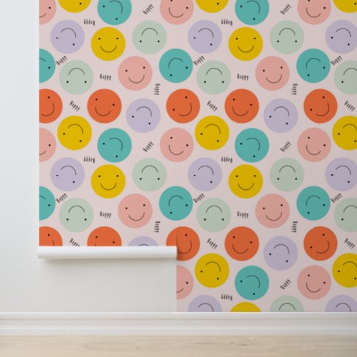 Colorful Smiling Happy Face Pattern Wallpaper