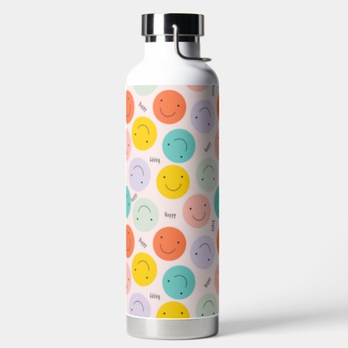 Colorful Smiling Happy Face Pattern Water Bottle
