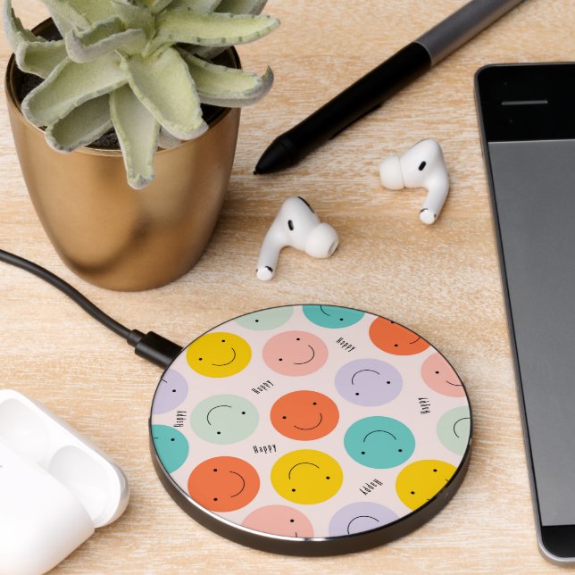Colorful Smiling Happy Face Pattern Wireless Charger (Desk 2)