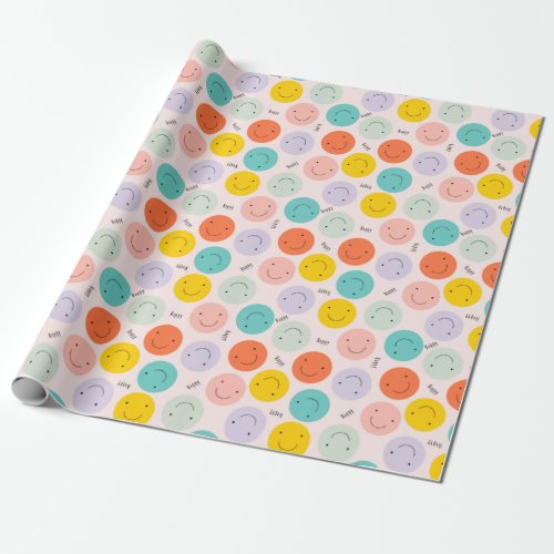 Colorful Smiling Happy Face Pattern Wrapping Paper
