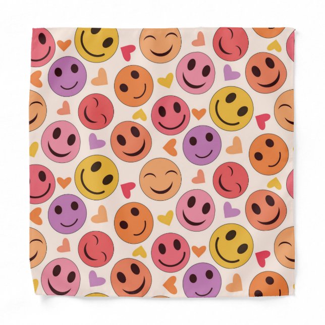 Colorful Smiling Happy faces with hearts   Bandana (Front)