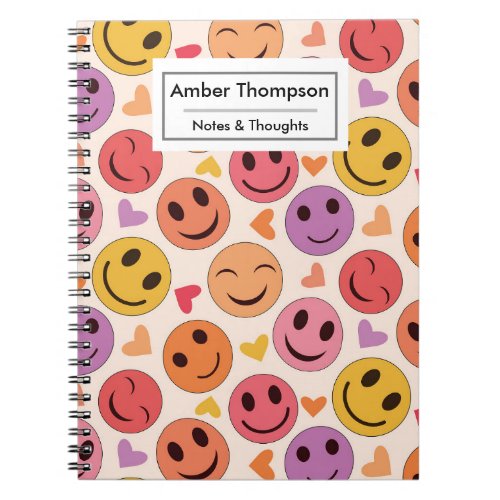 Colorful Smiling Happy faces with hearts custom  Notebook