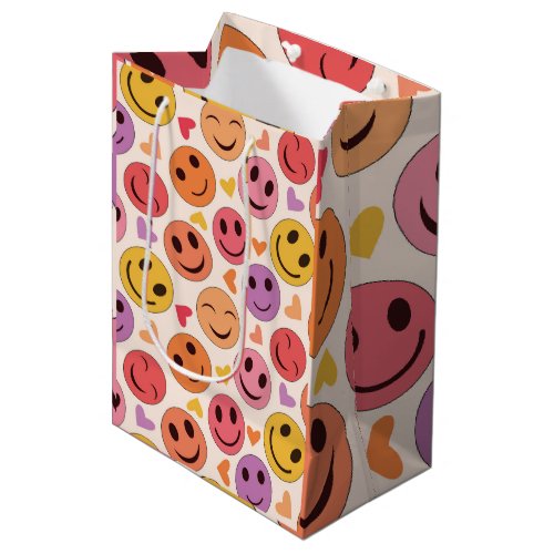 Colorful Smiling Happy faces with hearts   Medium Gift Bag