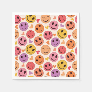 Colorful Smiling Happy faces with hearts Napkins