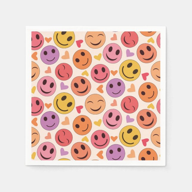 Colorful Smiling Happy faces with hearts   Napkins (Front)