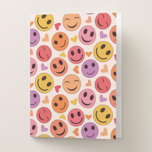 Colorful Smiling Happy faces with hearts   Pocket Folder