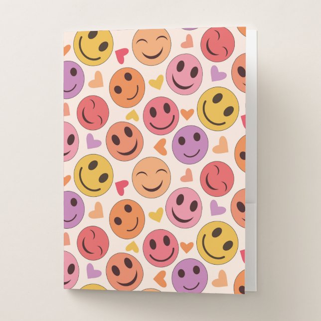 Colorful Smiling Happy faces with hearts   Pocket Folder (Front)