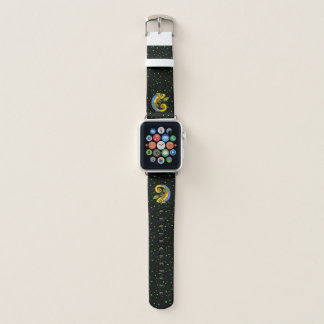 Colorful Smiling Lizard Big Eyes Green Dots Black Apple Watch Band