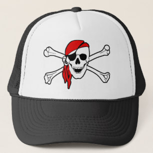 Colorful Smiling Pirate Skull and Crossbones Trucker Hat