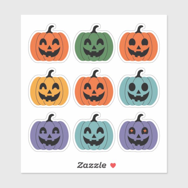 Colorful Smiling Pumpkins Scrapbook Sticker Sheet (Sheet)