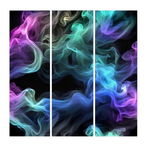 Colorful Smoke Abstract On Black Triptych