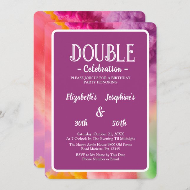 Colorful Smoke Double Joint Birthday Celebration Invitation (Front/Back)