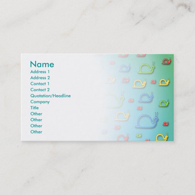 Colorful snails everywhere business card (Front)