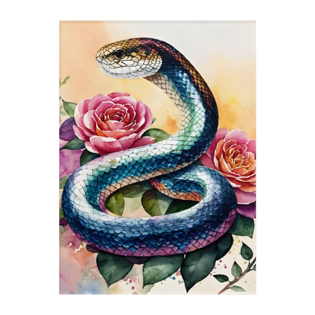 Colorful Snake Floral Watercolor Art (Front)