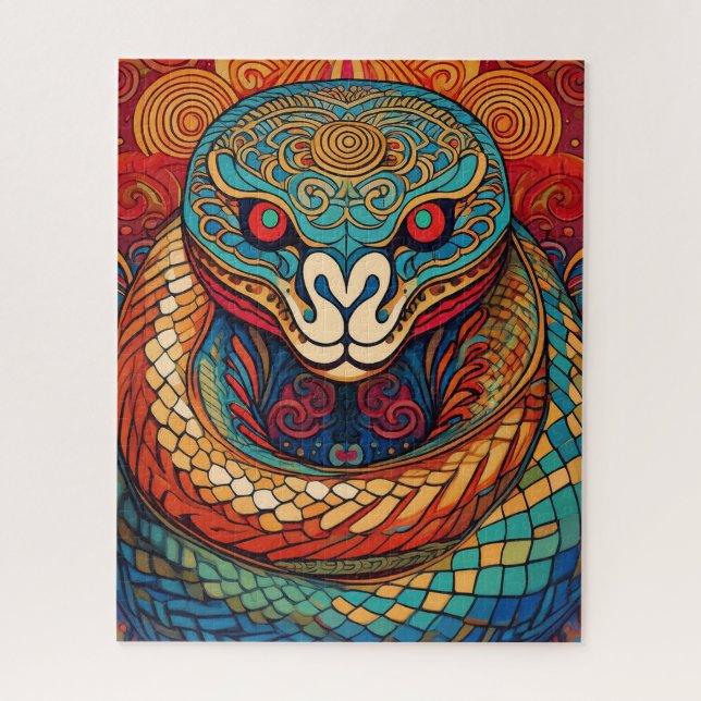 Colorful Snake in Intricate Swirls and Patterns Jigsaw Puzzle (Vertical)