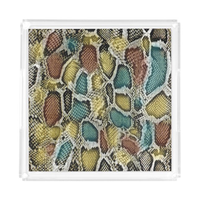 Colorful snake skin: seamless design. acrylic tray (Front)