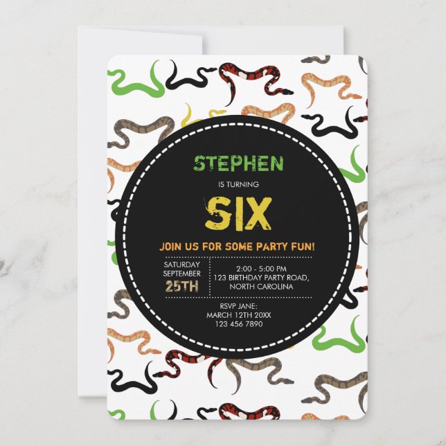 Colorful Snakes Python Reptile Birthday Party Invitation (Front)