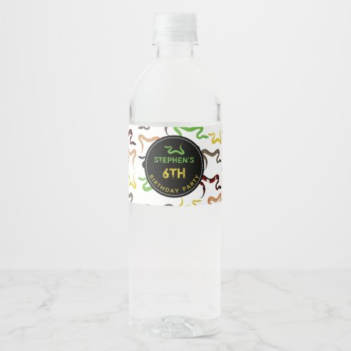Colorful Snakes Python Reptile Birthday Party  Water Bottle Label