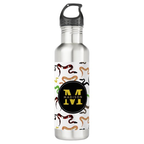 Colorful Snakes Python Reptile Pattern Monogram  Stainless Steel Water Bottle