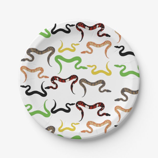 Colorful Snakes Python Reptile Pattern Paper Plates (Front)